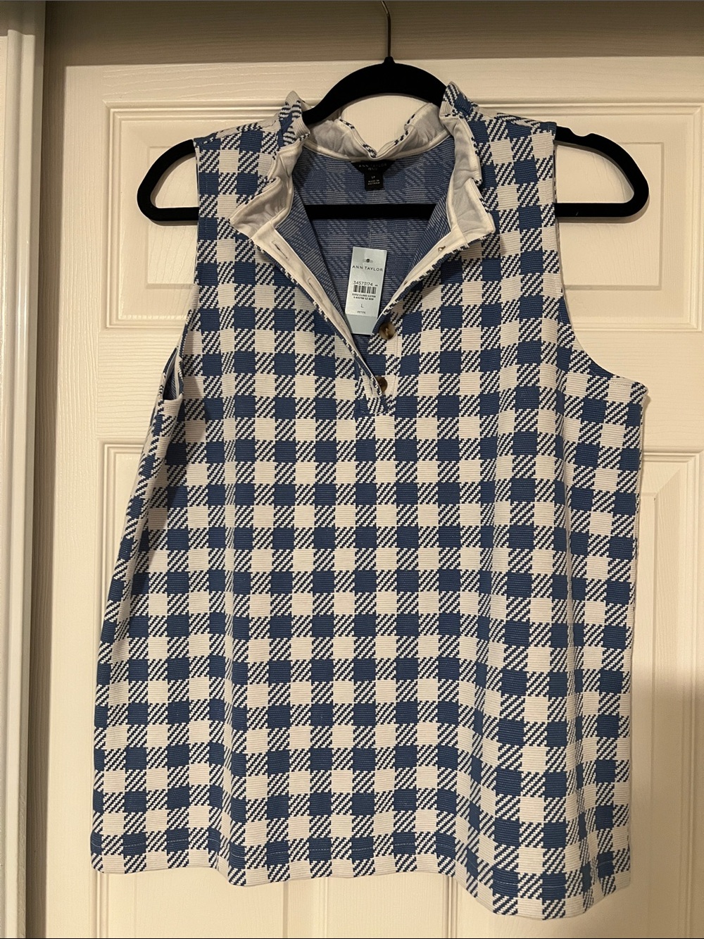 Ann Taylor Blue and White Gingham Sleeveless Top